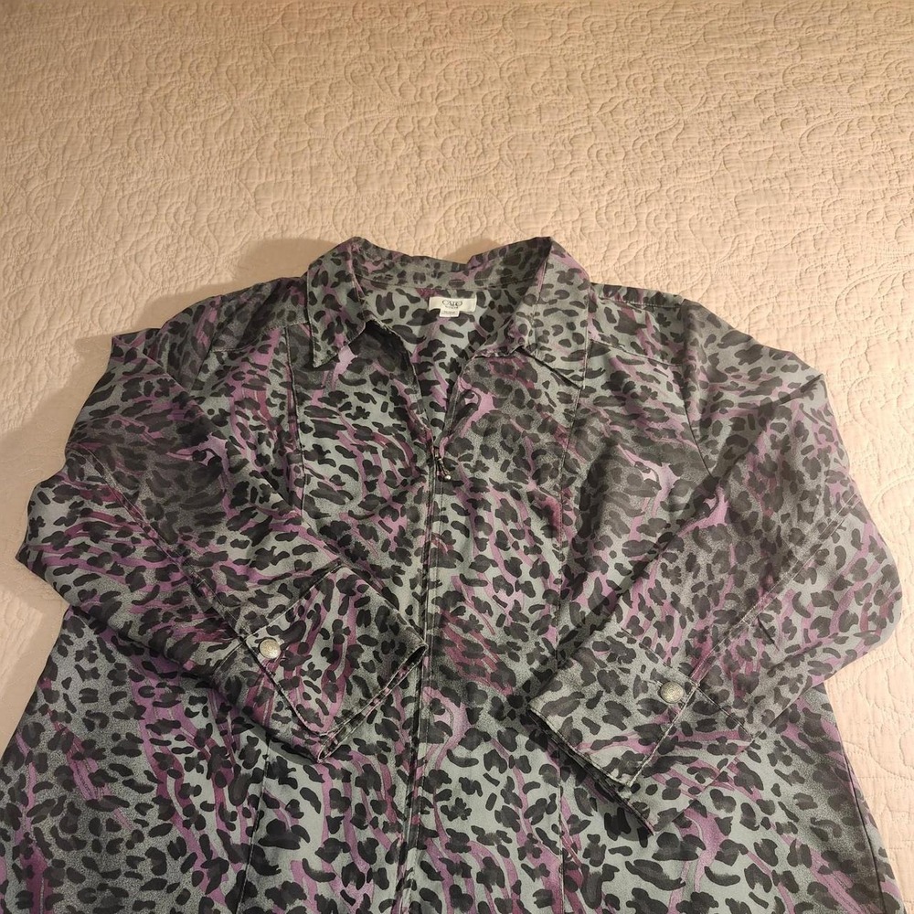 Cato Woman Leopard Print Zipper Blazer Jacket Purple Gray Plus Size 22/24